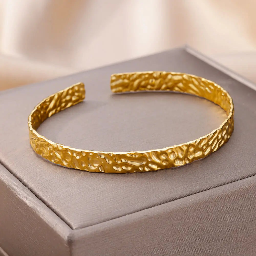 Gold Plated Bangle Bracelet for Women Open Adjustable Stainless Steel Cuff Bracelets Vintage Jewelry free shipping item pulseras