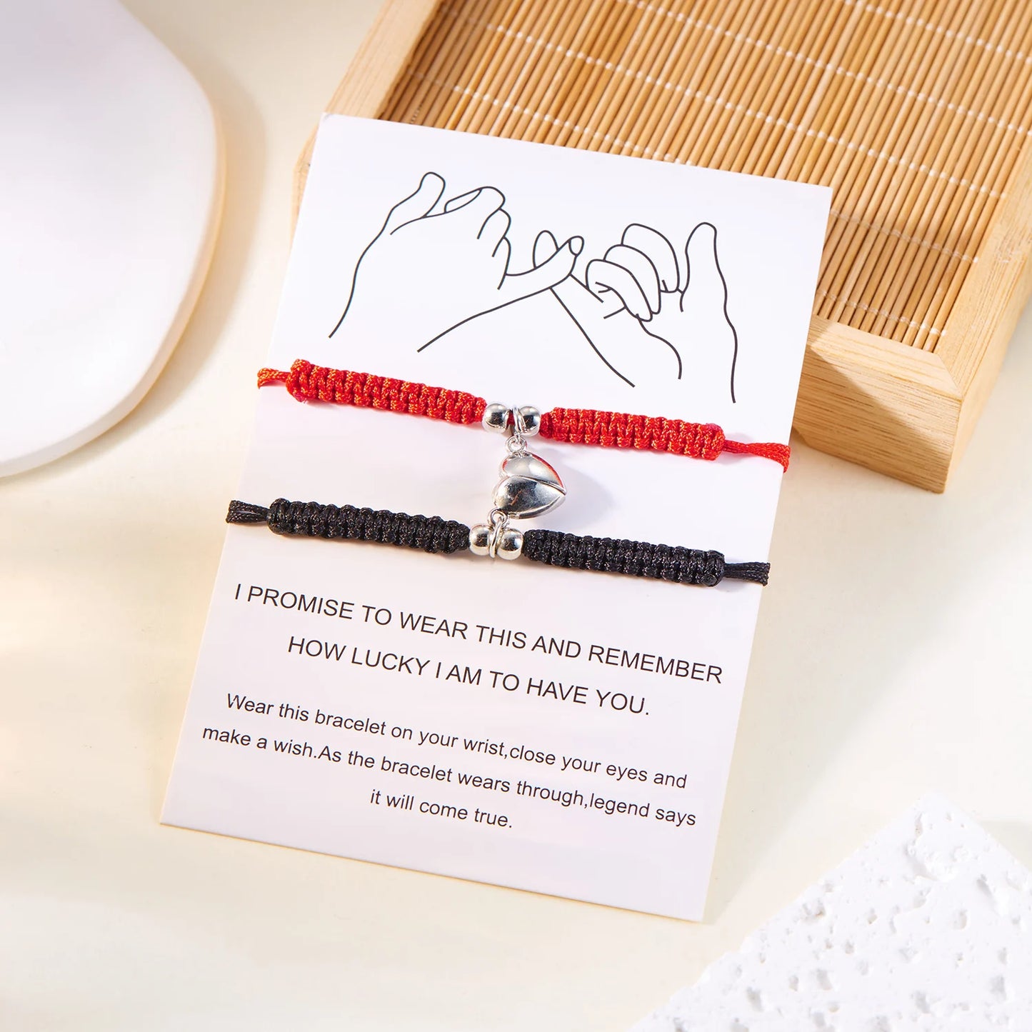 2 PCS Simple Lucky Red Rope Braided Bracelet for Women Men Romantic Heart Magnetic Couple Matching Bracelets Friendship Jewelry