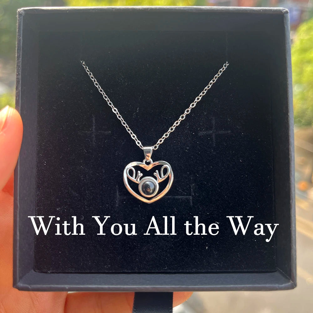 Custom Photo Projection Necklace Stainless Steel Chain Heart Flower Start Pendant DIY Picture Inside Couple Family Necklace