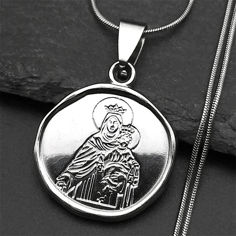 Hip Hop Virgin Mary Medal Our Lady of Guadalupe Necklace Stainless Steel Pendant Necklace Women/Men Jewelry virgen de guadalupe