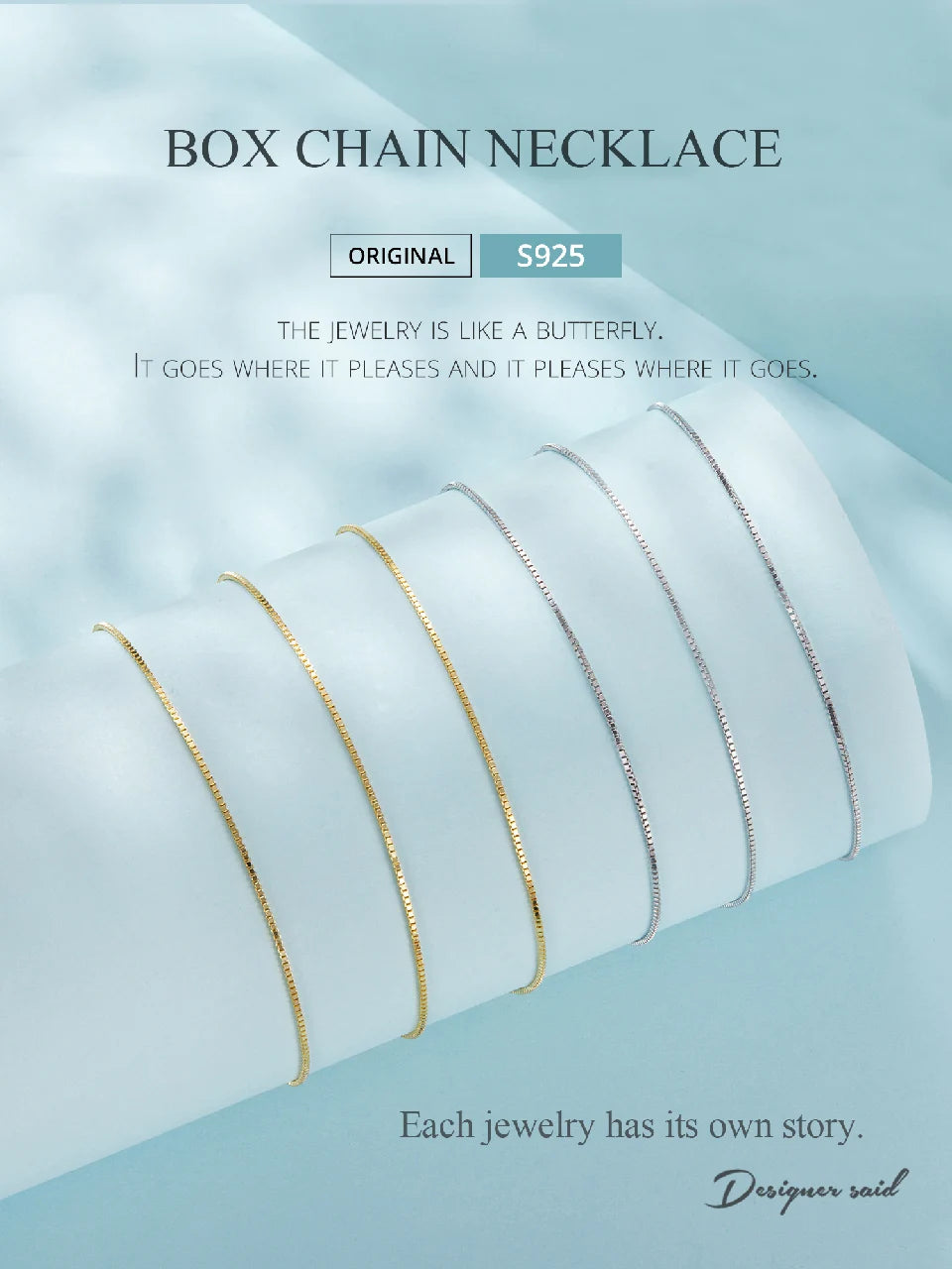 BAMOER Solid Gold Over 925 Sterling Silver Chain Necklace for Women Teens DIY, 0.8mm Box Chain Super Thin & Strong Basic Chain