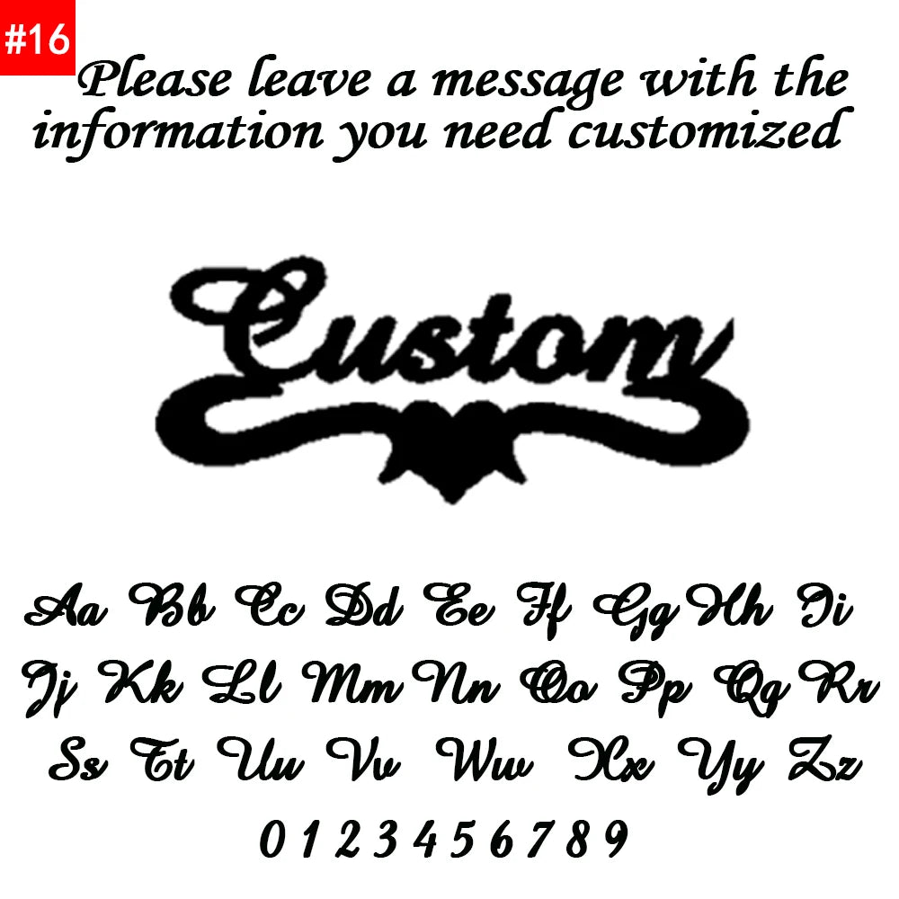 Decorative text with 'Custom' and a range of letters and numbers on a white background.