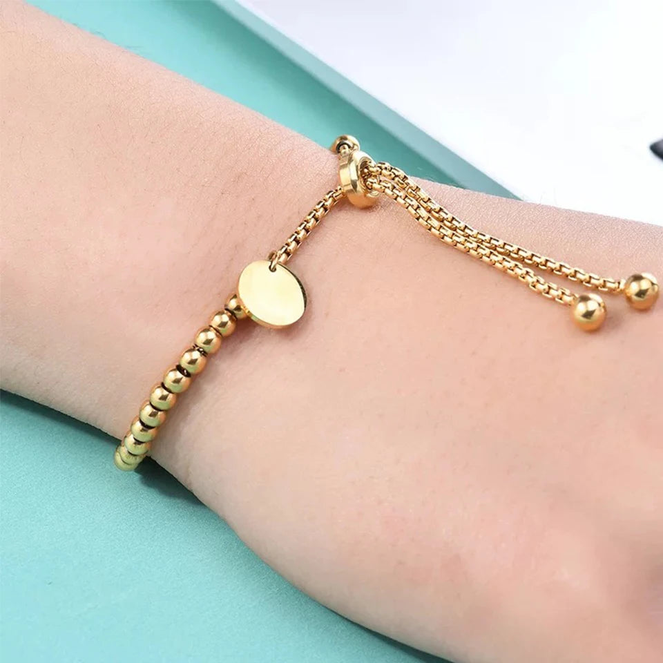 ZAKOL Stainless Steel Golden Bead Bracelet for Women Fashion Adjustable Chain Bracelets Daily Party Jewelry
