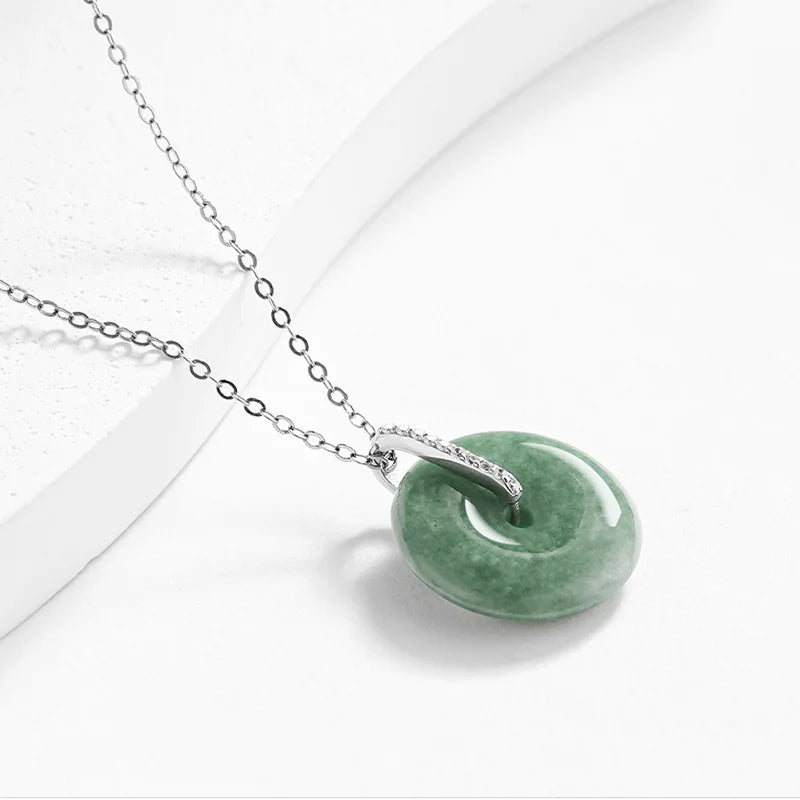 Natural A-Grade Jade Green Small Peace Of Mind Pendant S925 Silver Inlaid Ice Jade Pendant Necklace