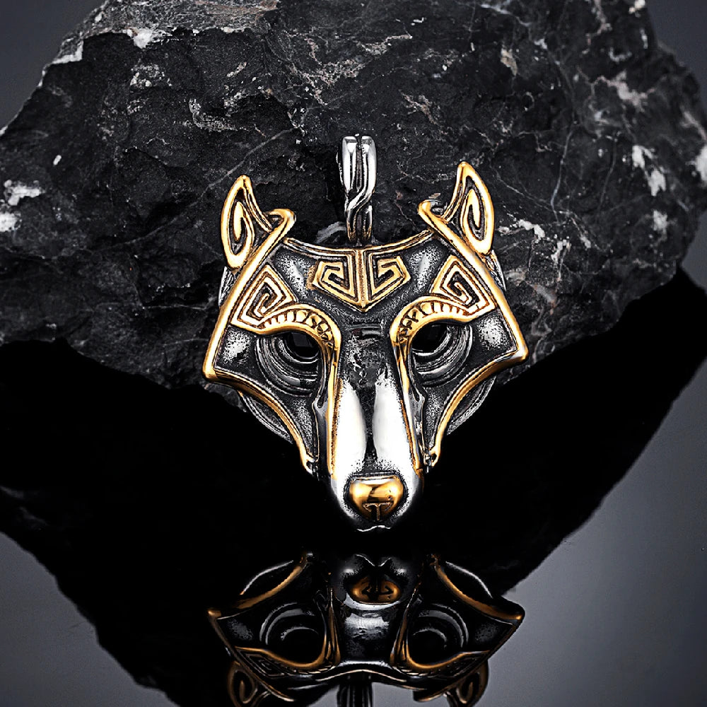 Punk Vikings Celtic Wolf Necklaces Mens Norse Mythology Odin Rune Stainless Steel Animal Pendant Amulet Never Fade Male Jewelry