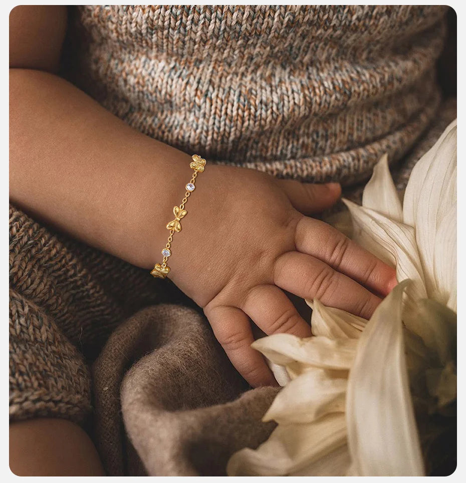 Vnox Stainless Steel Children's Bracelet For Baby Girls,Cubic Zirconia Inlay With Bow Element Chain,Cute Style Jewelry Daily