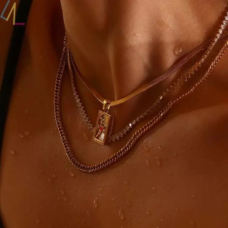 Gold Color Necklace for Women Zircon Christmas Jewelry Colorful Geometric Meaningful Sun Lover Stainless Steel Tarot Necklaces