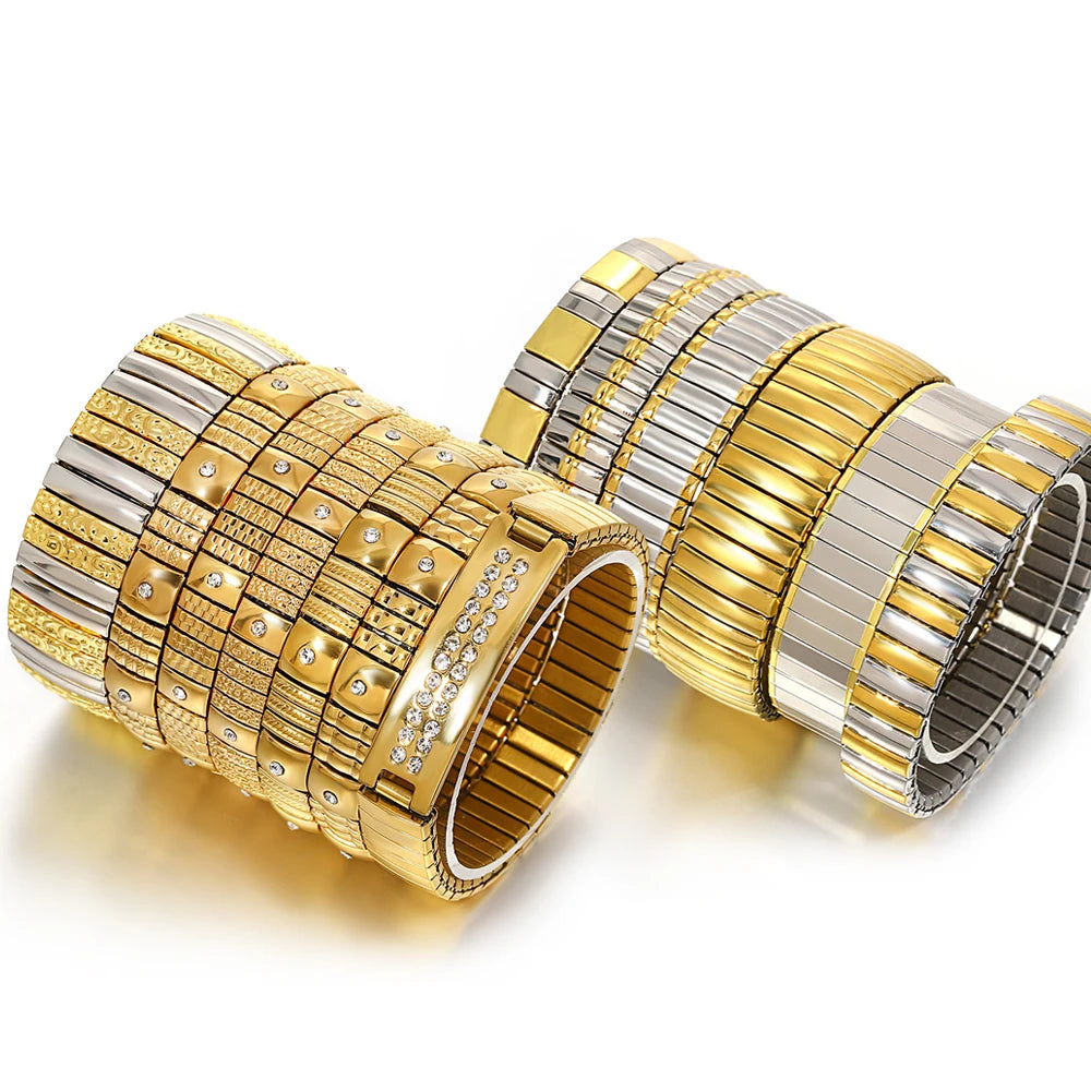 Freetry 18K Gold Plated Stainless Steel Adjustable Bracelet Fashion Elastic Metal Bracelet Trendy Jewelry Accessories Official