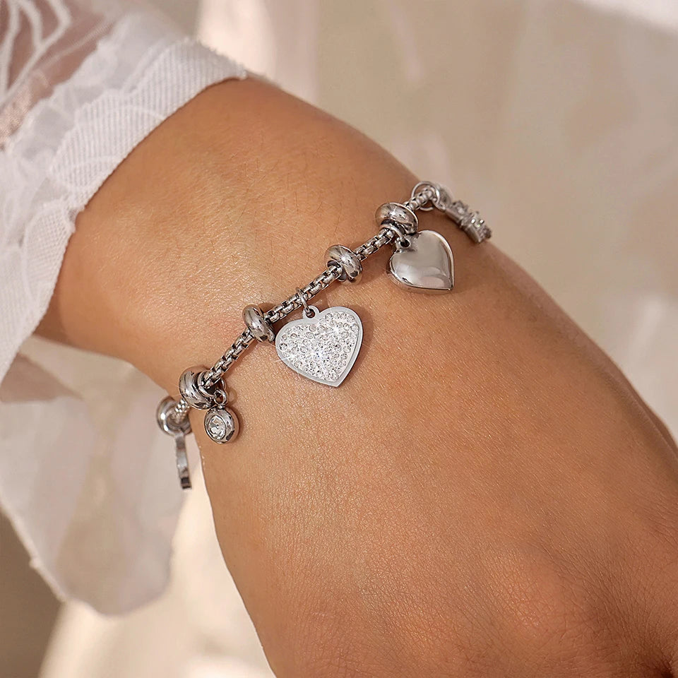316L Stainless Steel Heart Charm Bracelets For Women 18k Gold Plated Various Pendants With Shining Zircon Women's Hand Bracelet