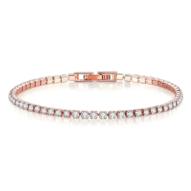 New 925 Pure Silver Rose Gold Bracelet Shining Classic Hip Hop Crystal Tennis Bracelet Women's Jewelry Fashion Wedding Gift