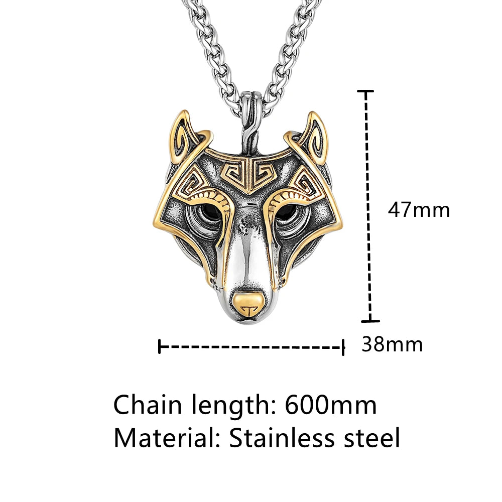 Punk Vikings Celtic Wolf Necklaces Mens Norse Mythology Odin Rune Stainless Steel Animal Pendant Amulet Never Fade Male Jewelry