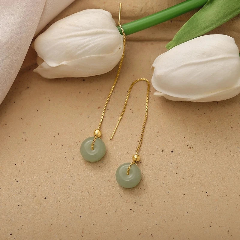 VENTFILLE Gold Color Hetian Jade Earrings for Women Green Round Jewelry Girls Gift  Dropshipping Wholesale