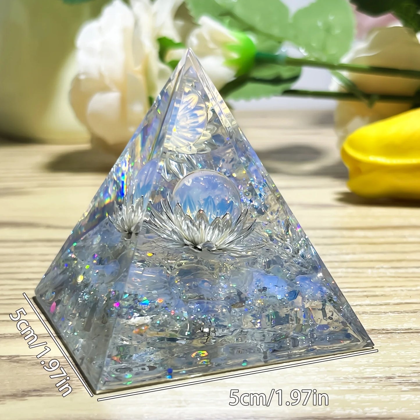 1PC White Lotus Flower Opal Orgone Pyramid Decorative Home Piece Life Flower Design Energy Pyramid for Interior Decoration