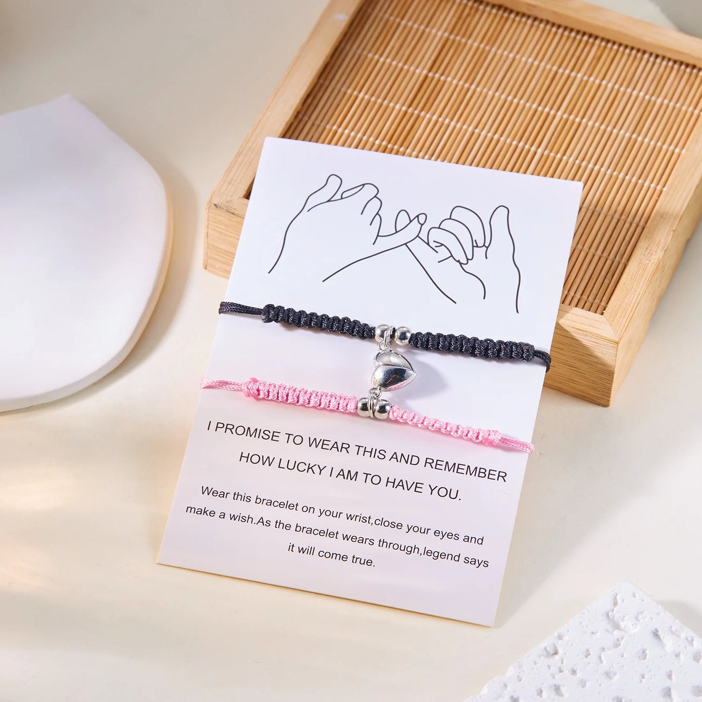 2 PCS Simple Lucky Red Rope Braided Bracelet for Women Men Romantic Heart Magnetic Couple Matching Bracelets Friendship Jewelry