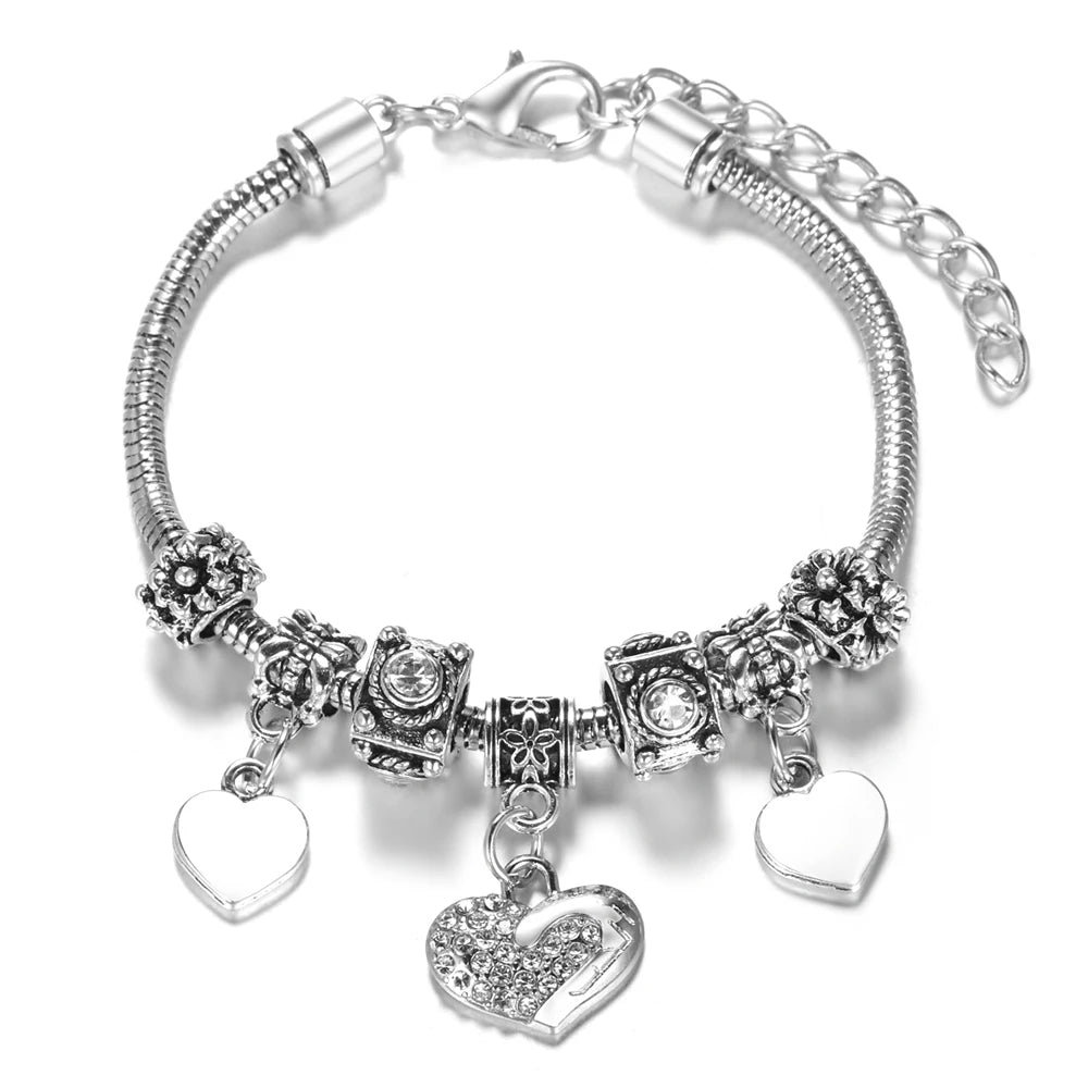 Multi Style Rhinestone 6 Color Beaded Bangle Lobster Buckle Adjustable Snake Chain Elephant Bracelet Pendant Woman Jewelry Gift