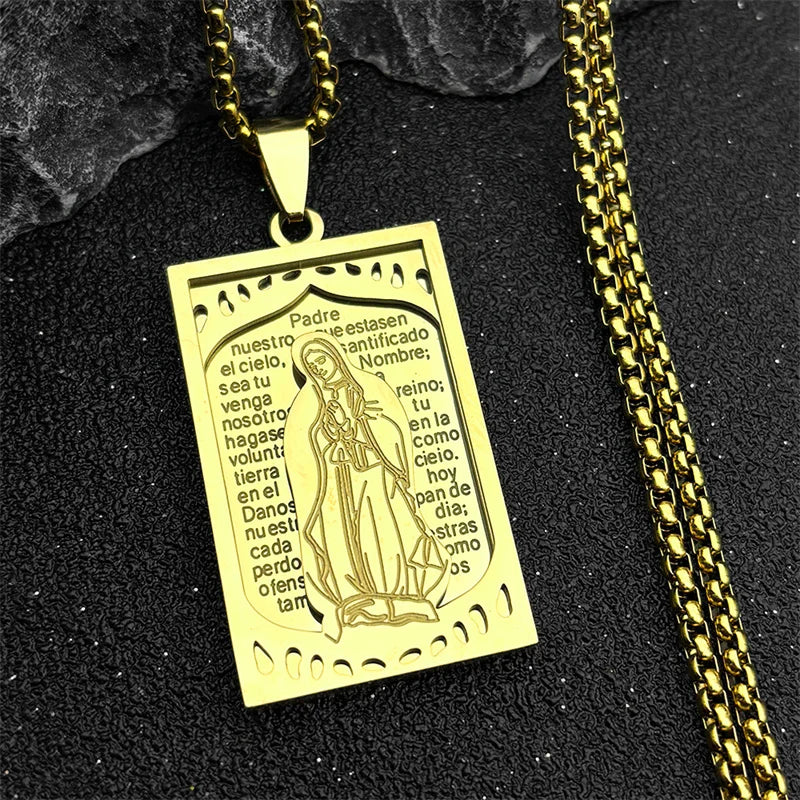 Hip Hop Virgin Mary Medal Our Lady of Guadalupe Necklace Stainless Steel Pendant Necklace Women/Men Jewelry virgen de guadalupe