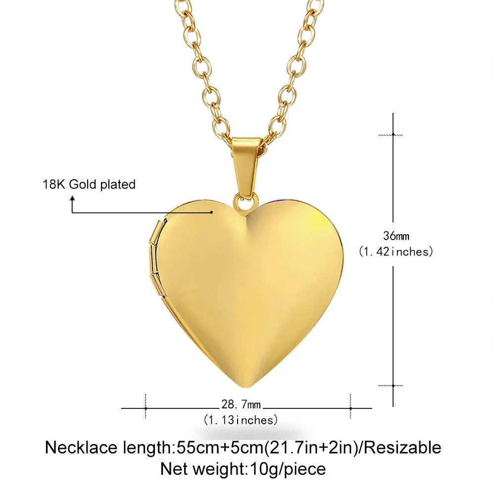 Personalized 1/2 Picture Heart Locket Pendant Necklace Customized Photo DIY Chain Necklace for Custom Men Women Jewelry Gifts