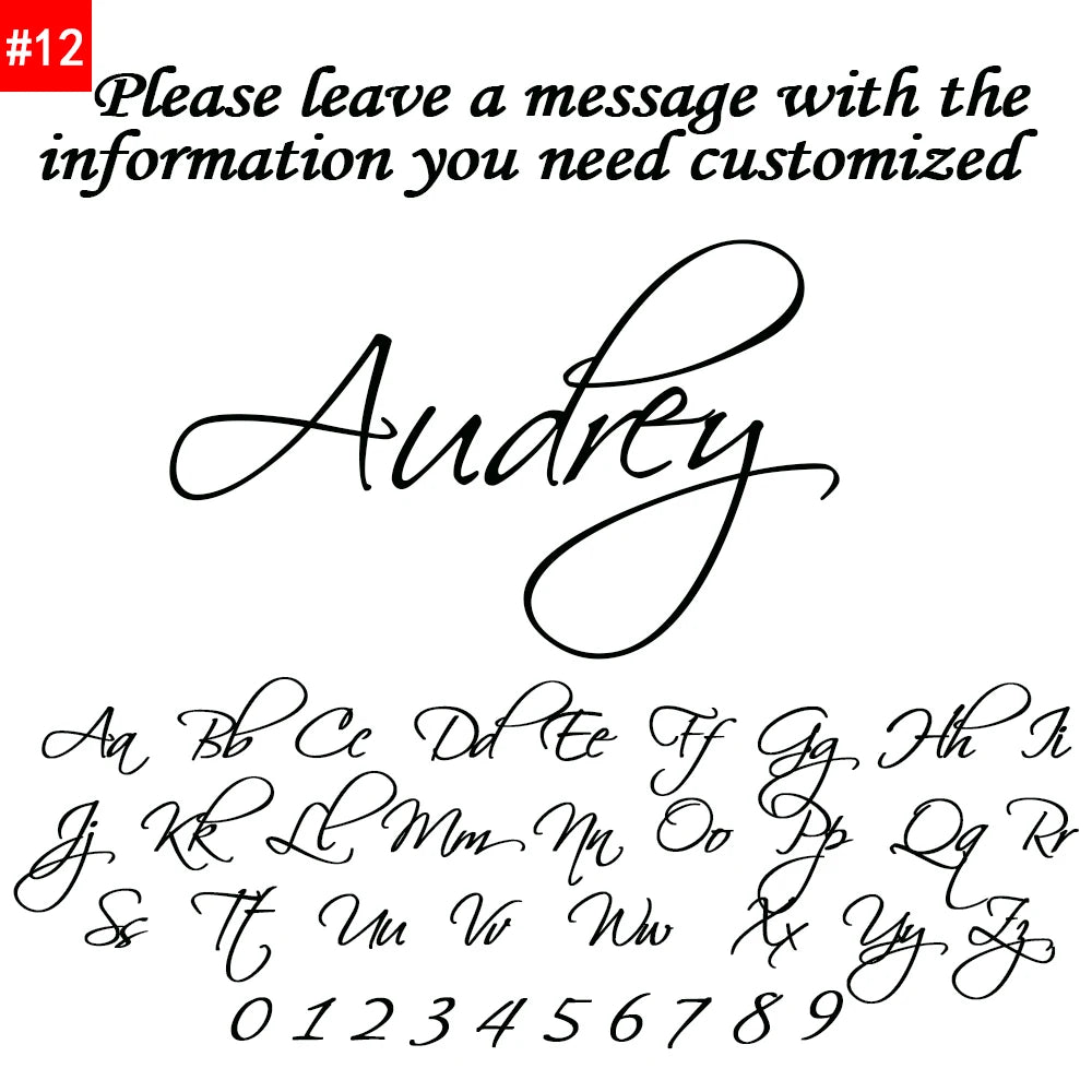 Calligraphic name 'Audrey' and customizable text on a white background