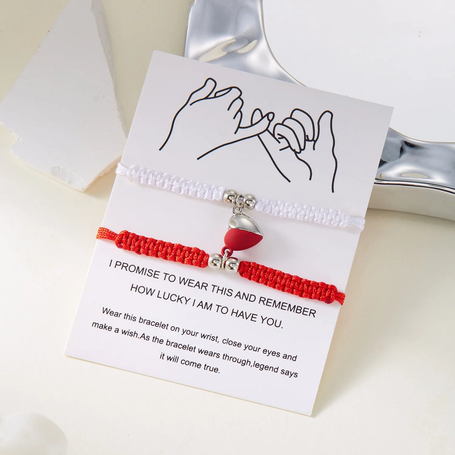 2 PCS Simple Lucky Red Rope Braided Bracelet for Women Men Romantic Heart Magnetic Couple Matching Bracelets Friendship Jewelry