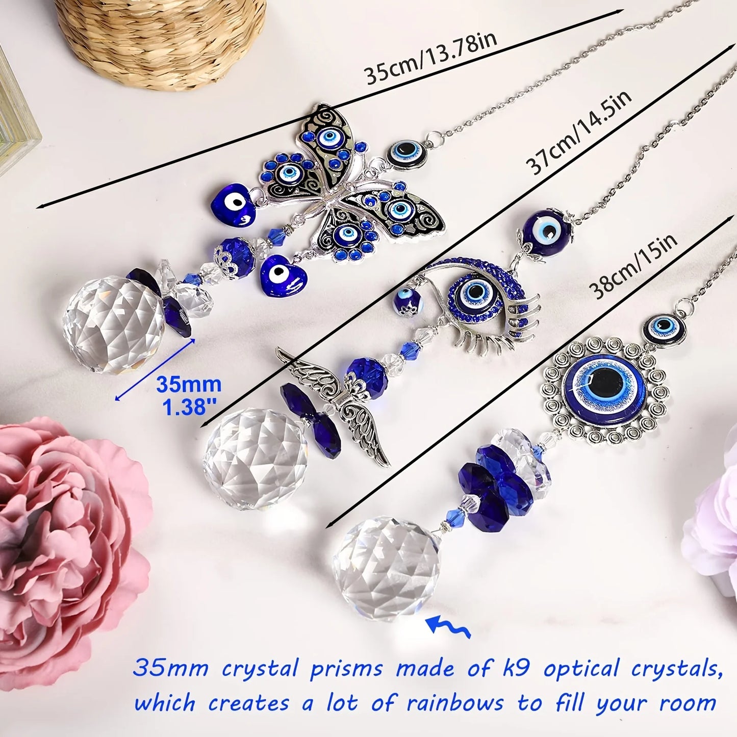 1pcs Evil Eye Suncatchers with Crystal Prism Balls for Window Hanging Sun Catcher Decor Blue Eyes Suncatcher Rainbow Maker Penda