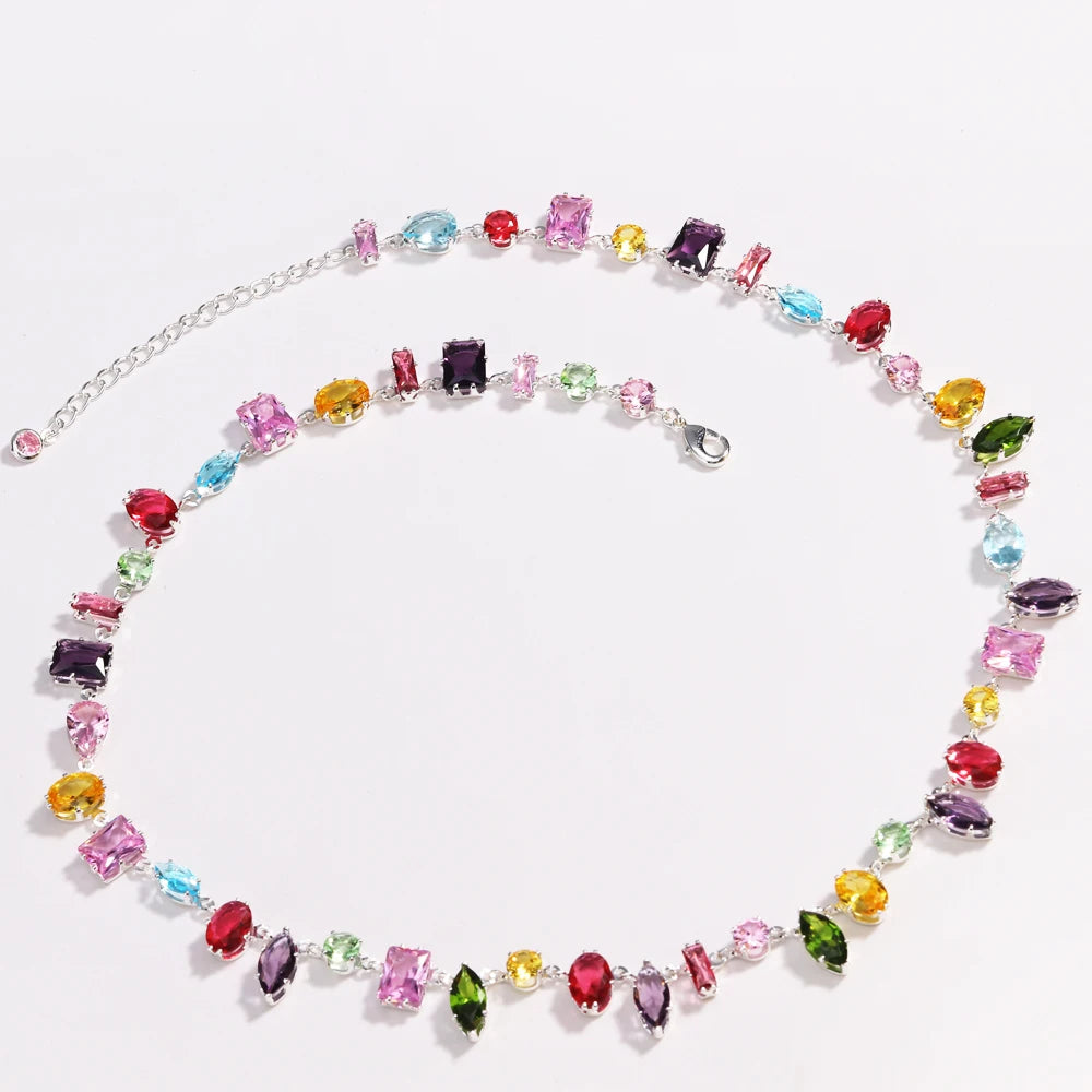 18K Golden Plated New Luxury Colourful Crystal Zircon Necklace For Women Fashion Party Jewelry Accessories Ladies Jewellery