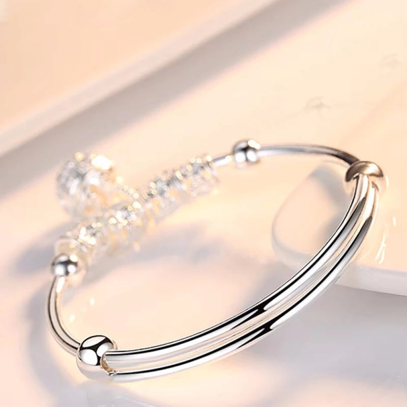 Fine 925 Sterling Silver Hollow Bells Ball Bangles Adjustable Bracelets for Women Fashion Holiday Gifts Party Wedding Jewelry