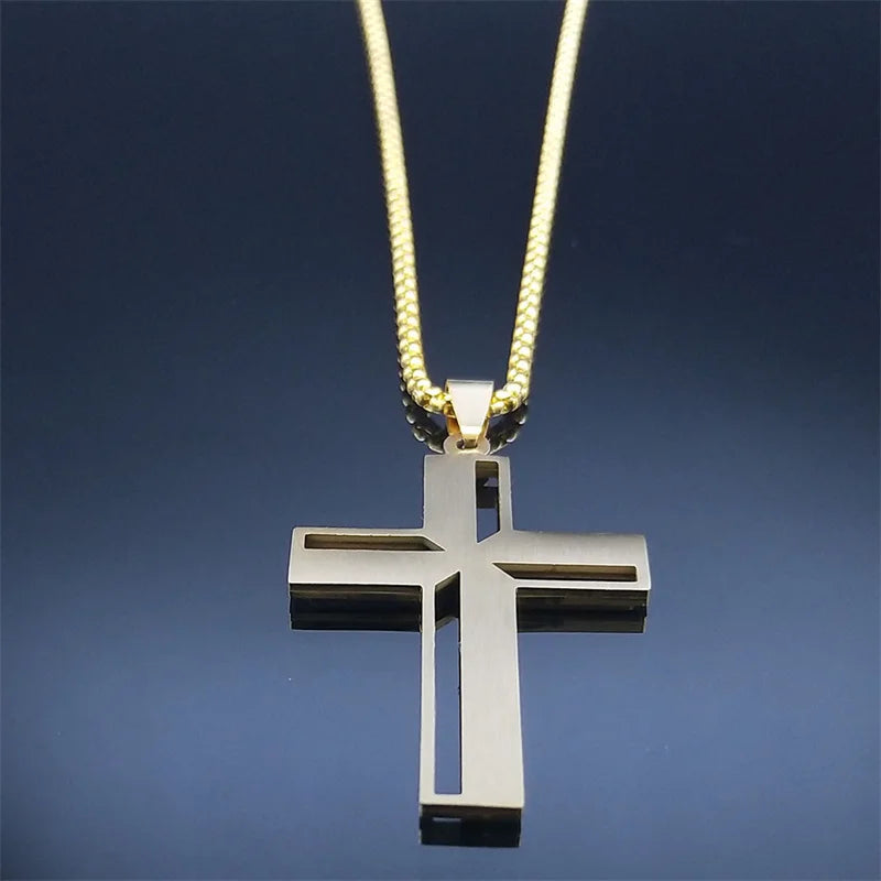 Catholic Crucifix Cross Necklace for Women Men Stainless Steel Christian Religious Male Chain Jewelry colar masculino N4943