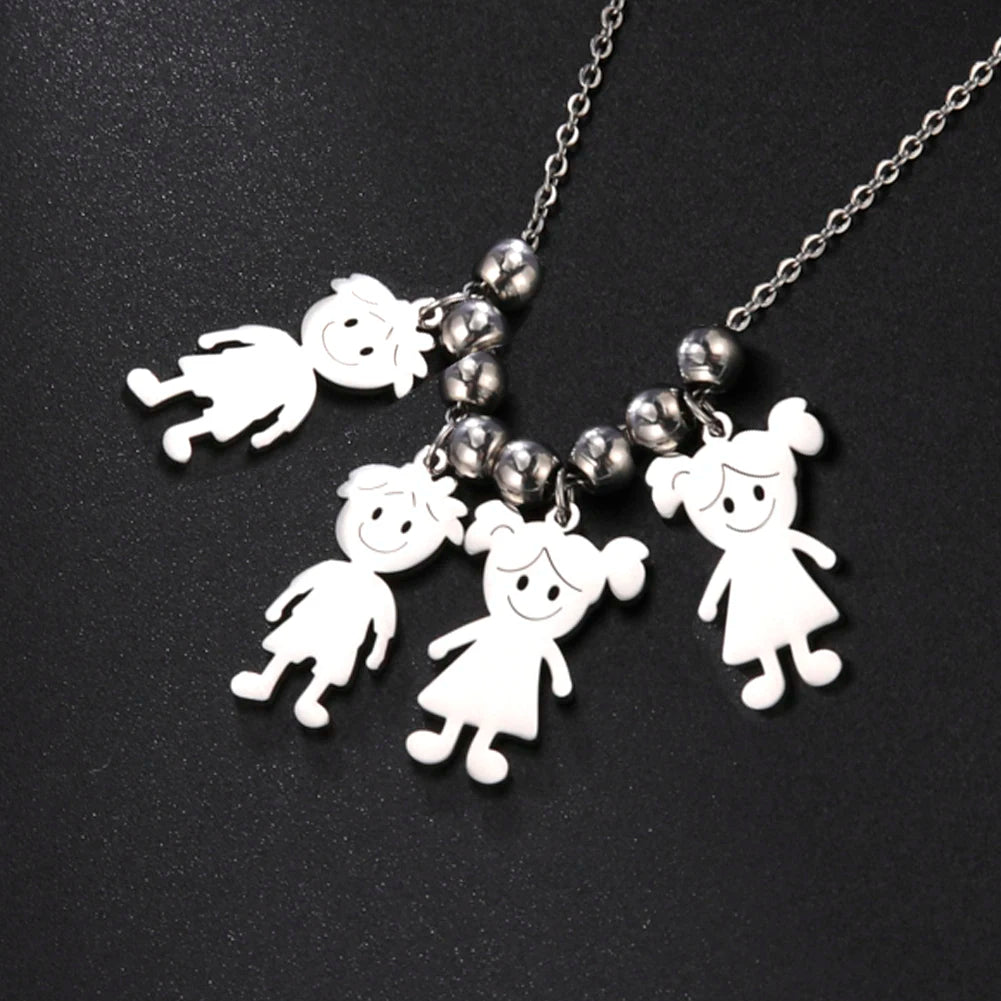 Necklace with cartoon character pendants on a black background