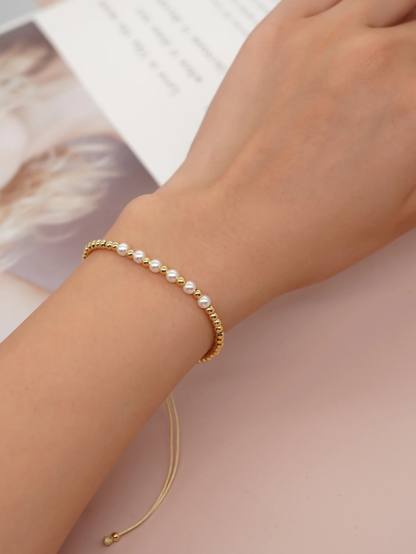 Gold Plated Beaded Surfer Bracelets Natural Pearl Charm Bracelet Handmade Fashion Summer Jewelry for Women Teen Girl Gift