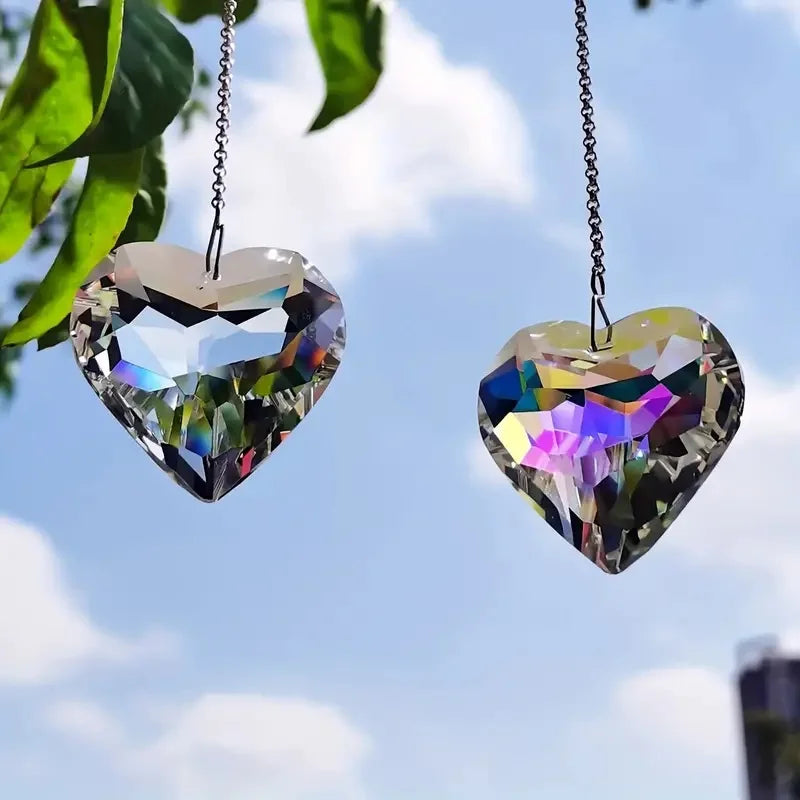 2pcs Crystal Sun Catcher Prism, Hanging Sun Catcher with Glass Prism, Rainbow Maker for Window, Balcony, Kitchen, Garden Decorat