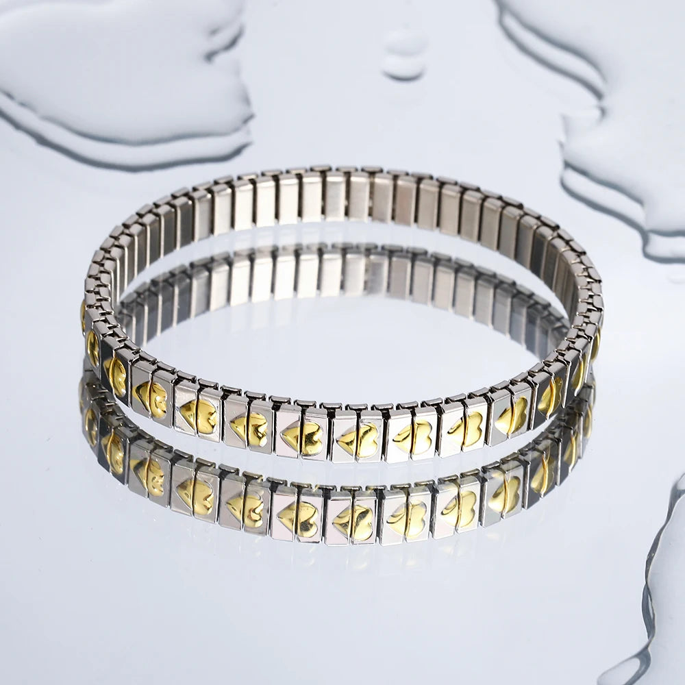 Freetry 18K Gold Plated Stainless Steel Adjustable Bracelet Fashion Elastic Metal Bracelet Trendy Jewelry Accessories Official