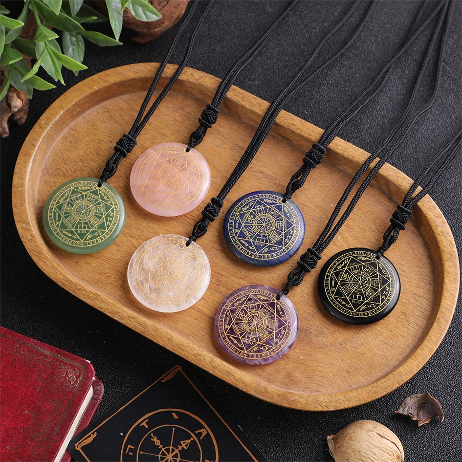 Natural Crystal Quartz Seven Archangels Amulet Necklaces Michael Men Seal of Solomon Talisman Necklace Protection Jewelry Collar