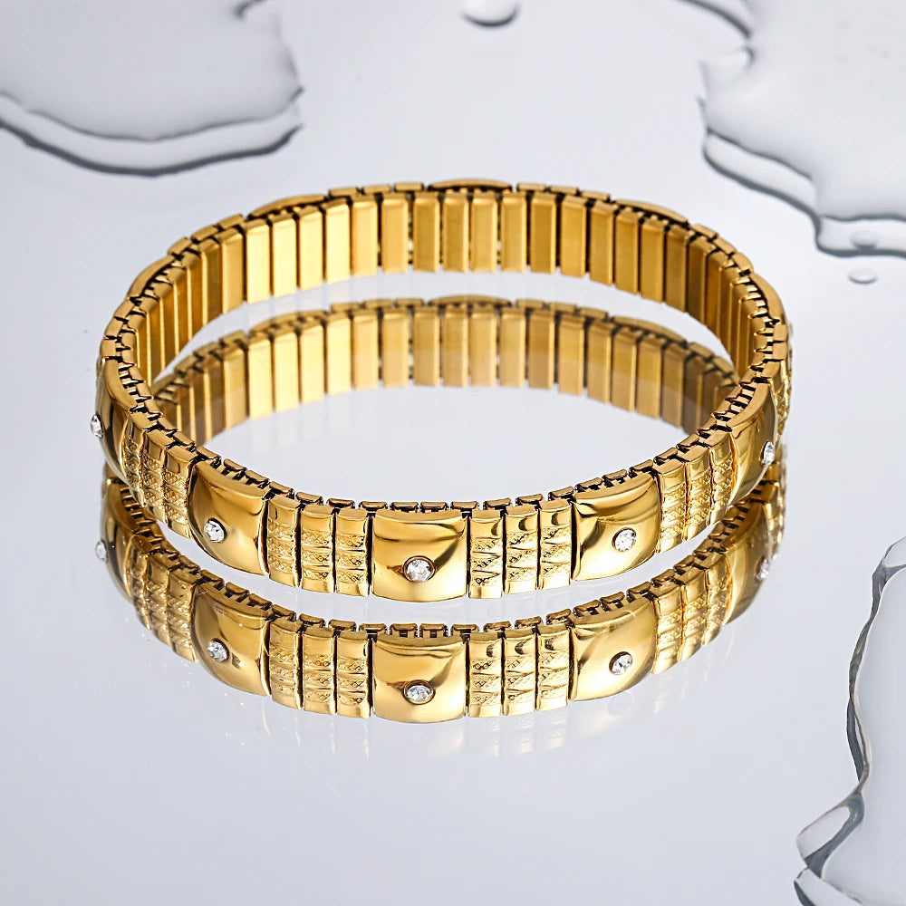 Freetry 18K Gold Plated Stainless Steel Adjustable Bracelet Fashion Elastic Metal Bracelet Trendy Jewelry Accessories Official