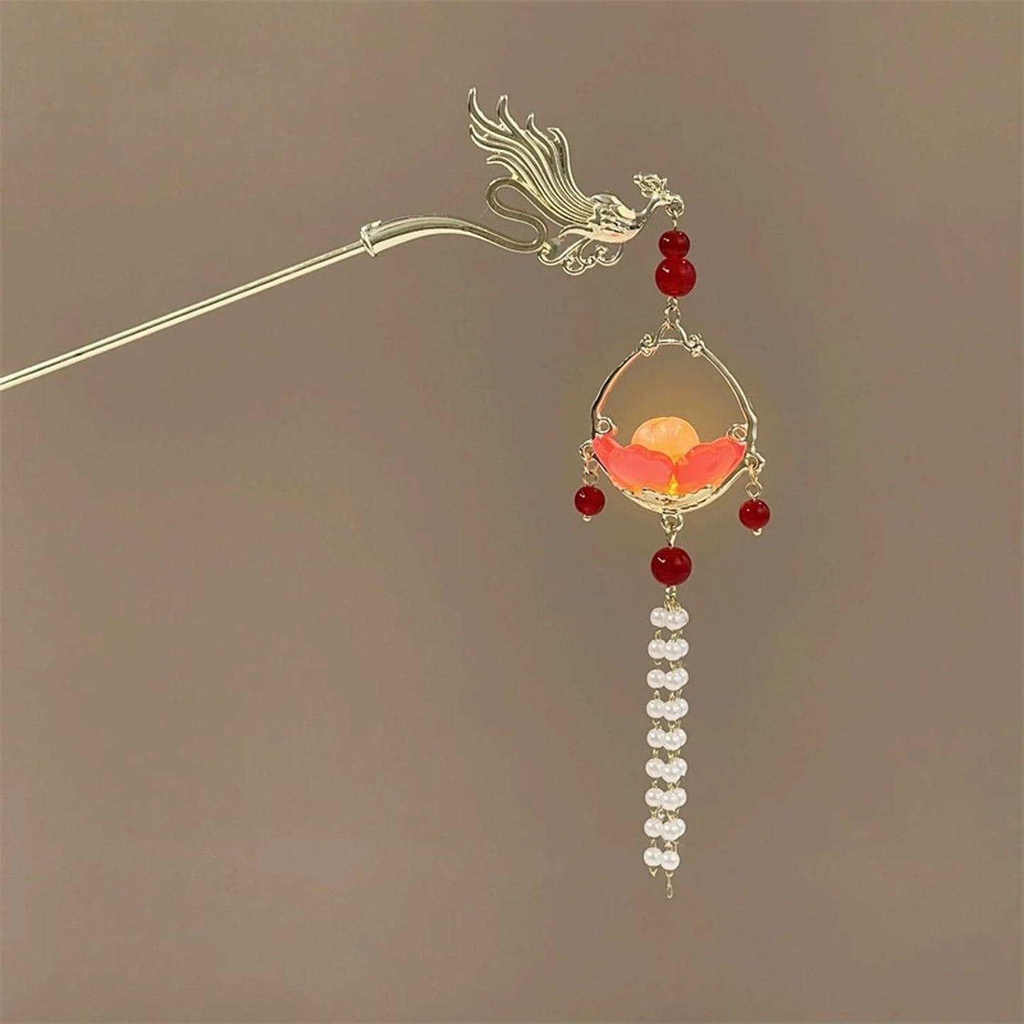 Luminous Flower Hairpin For Women Creative Lotus Emit Light Lantern Tassel Hair Stick Vintage Chinese Style Metal Hair Accessory