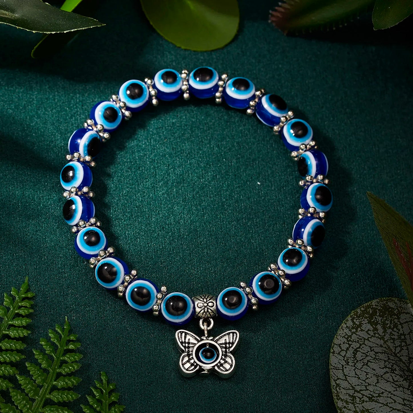 Classic Turkish Lucky Evil Eye Bracelets for Men Women Blue Evil Eye Palm Butterfly Pendant Beads Bangles Handmade Charm Jewelry