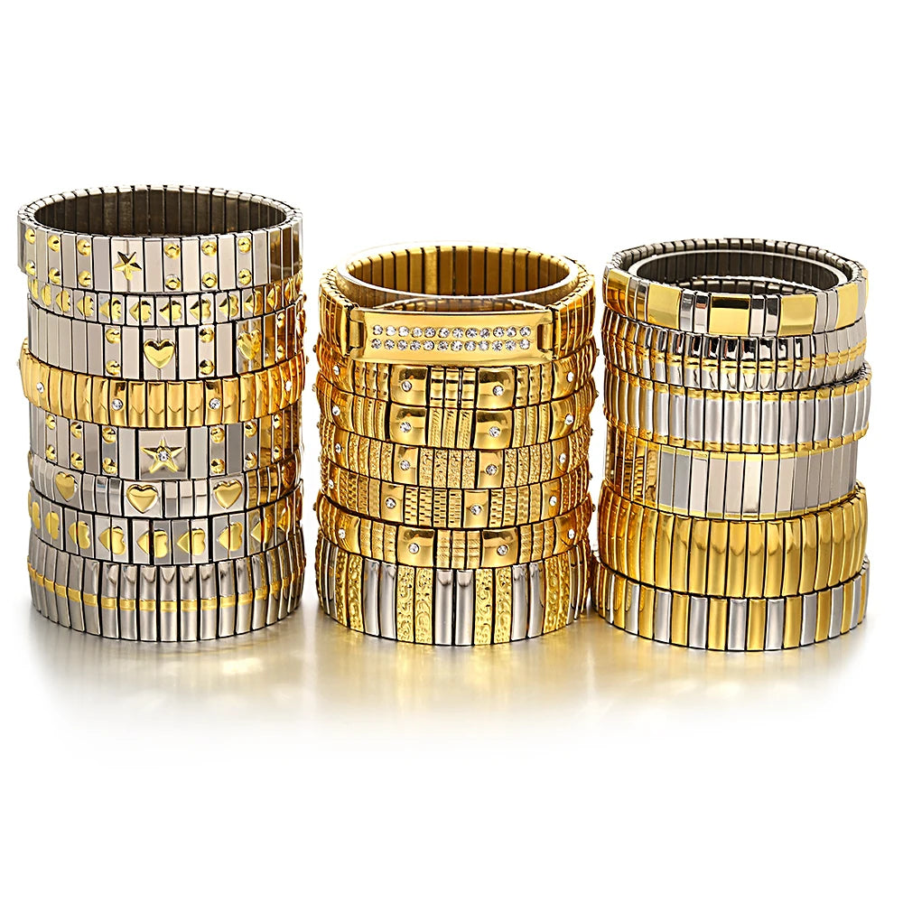 Freetry 18K Gold Plated Stainless Steel Adjustable Bracelet Fashion Elastic Metal Bracelet Trendy Jewelry Accessories Official