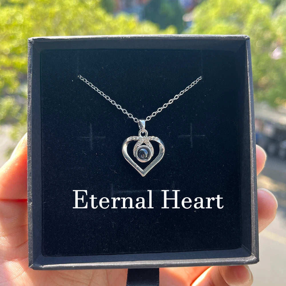 Custom Photo Projection Necklace Stainless Steel Chain Heart Flower Start Pendant DIY Picture Inside Couple Family Necklace