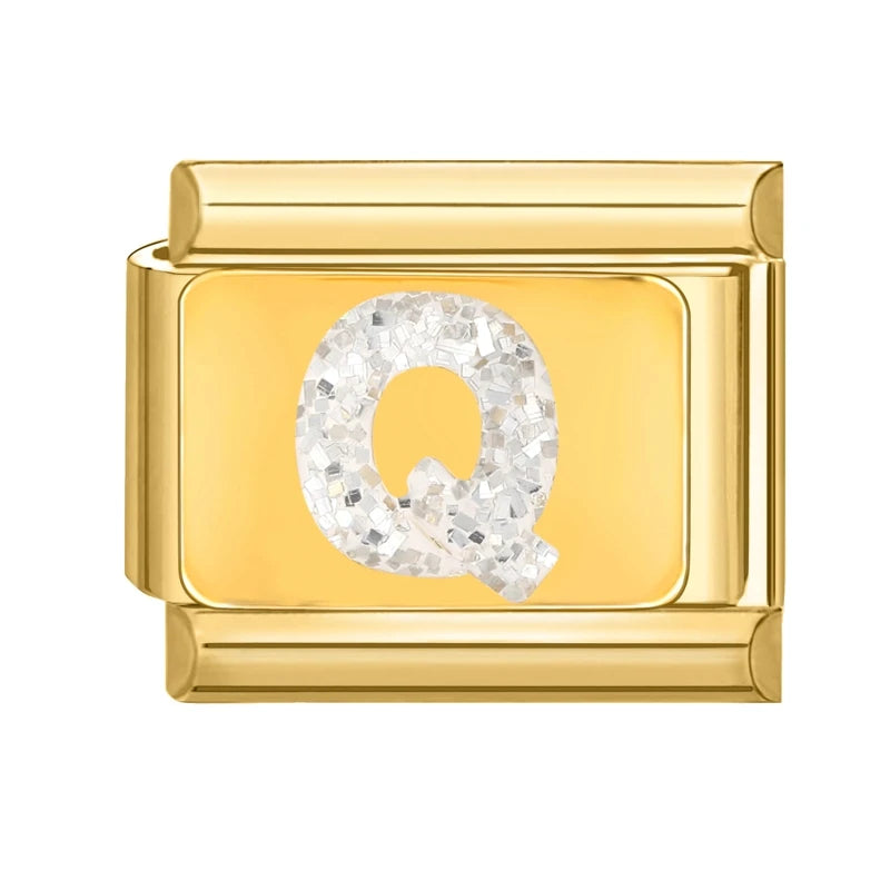 Fashion Golden 26 Letters A-Z Italian Links Charm Beads 9mm Stainless Steel Bracelet Jewelry DIY Hand Making Wholesale