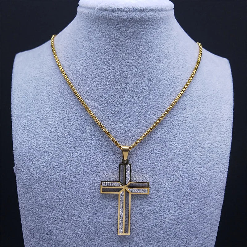 Catholic Crucifix Cross Necklace for Women Men Stainless Steel Christian Religious Male Chain Jewelry colar masculino N4943