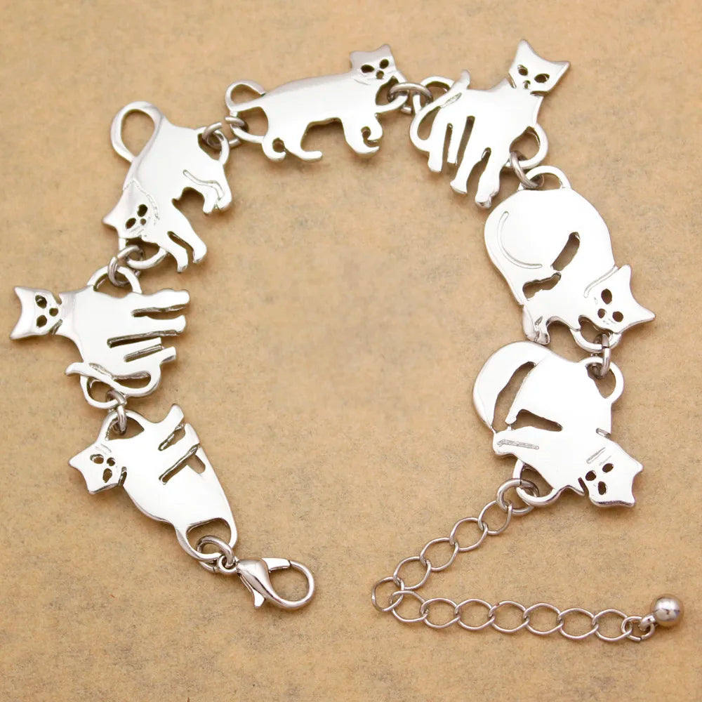 Cat Pendant Charm Chain Link Bracelets For Women Cowgirl Cuff Bangles Party Gift Fashion Jewelry Pulseira Feminina Dropshipping