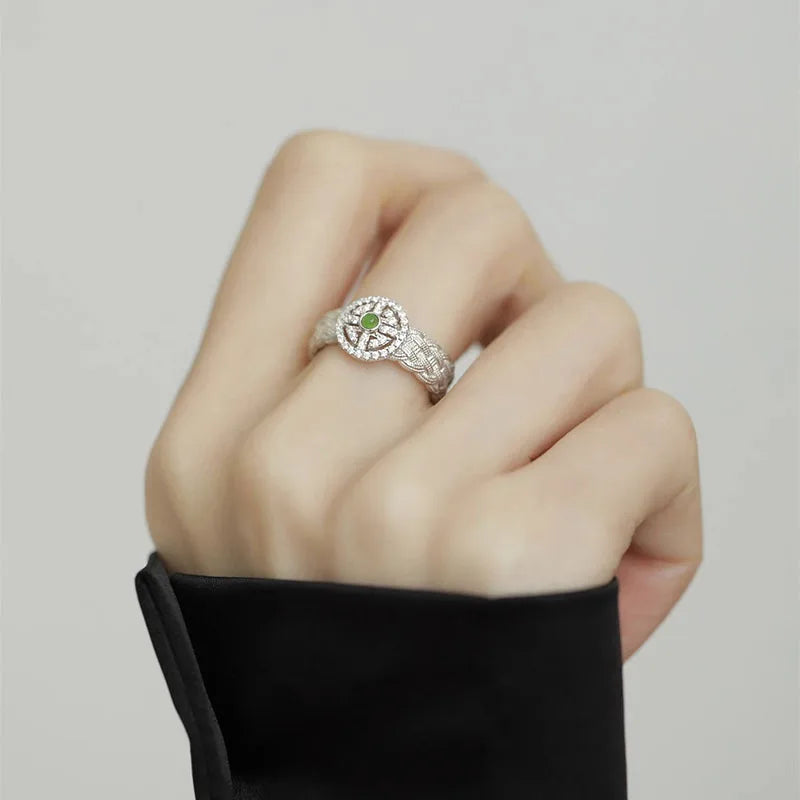 925 Sterling Silver plated Liquid Lava Hetian Jade Bamboo Ring for Women Girl Gift Irregular Vintage Jewelry Dropshipping