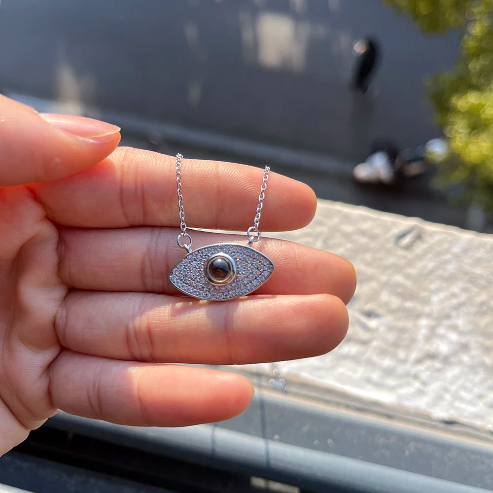 Valentine's Day Gift Custom Photo Projection Necklace DIY Picture Inside Titanium Steel Chain Couple Necklace Women Men Jewelry