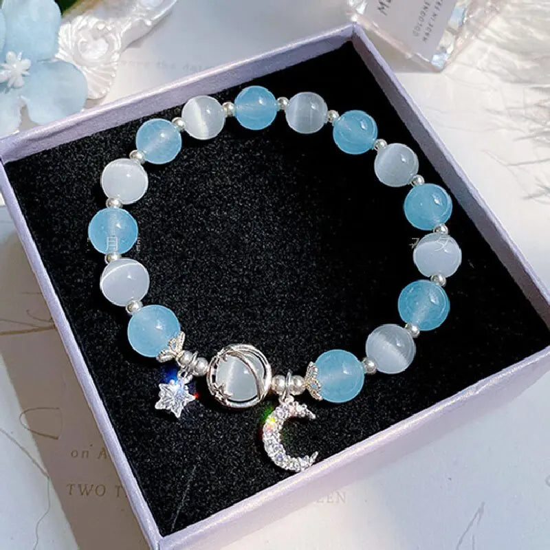 1 Starry Cat's Eye Stone Bracelet For Female Instagram In A Niche Design, New Grey Moonlight Star Moon Crystal Bracelet-805088