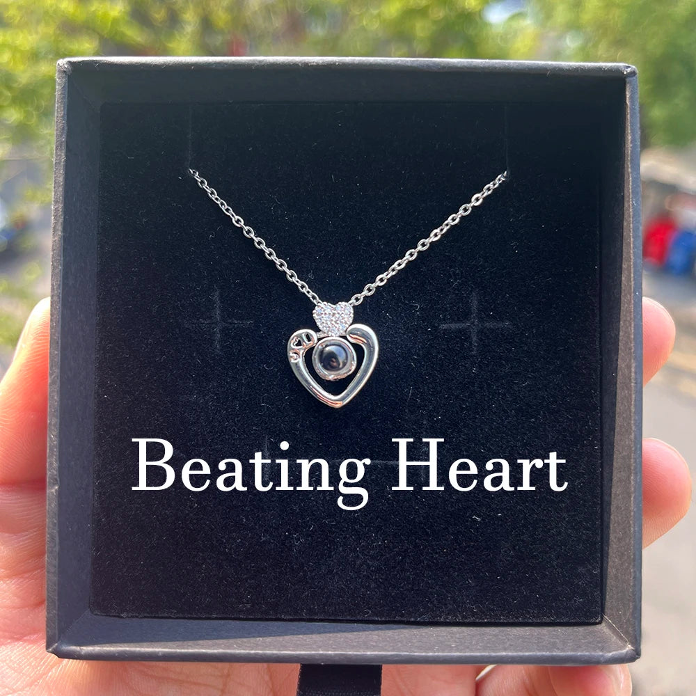 Custom Photo Projection Necklace Stainless Steel Chain Heart Flower Start Pendant DIY Picture Inside Couple Family Necklace