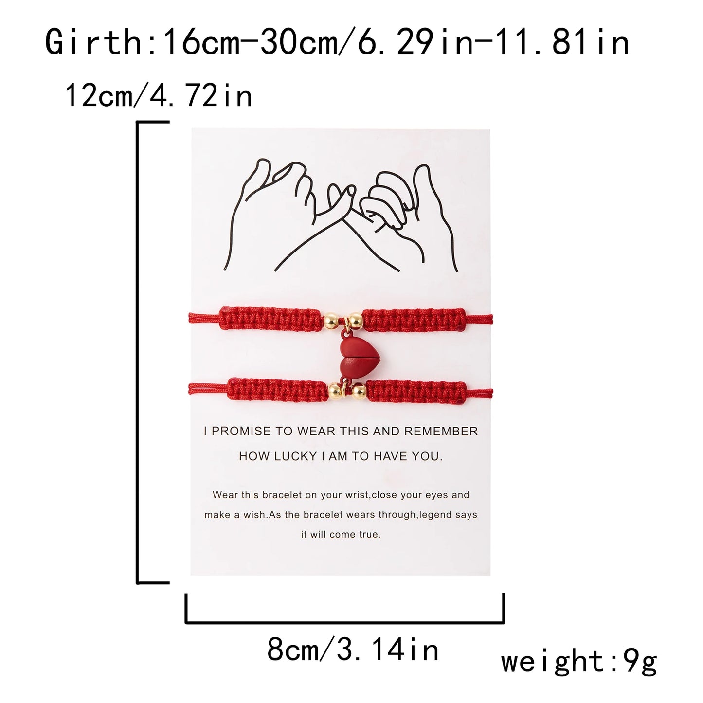 2 PCS Simple Lucky Red Rope Braided Bracelet for Women Men Romantic Heart Magnetic Couple Matching Bracelets Friendship Jewelry