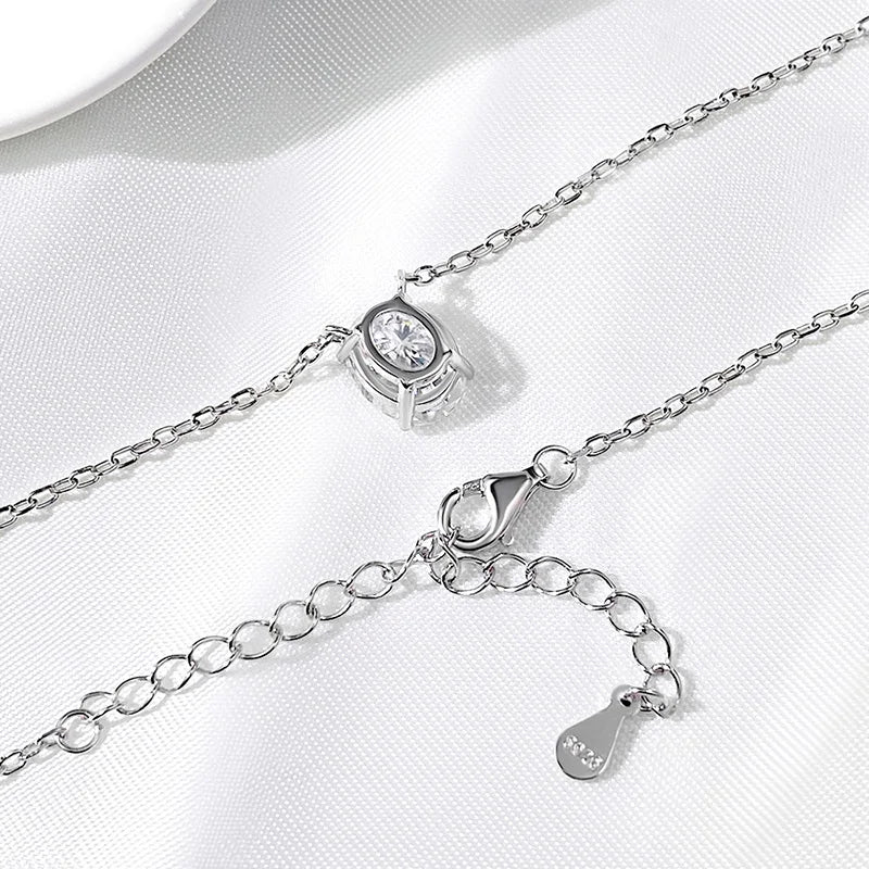 Smyoue 1CT 2CT 3CT Oval Cut Moissanite Necklaces for Women Jewelry 100% Real Silver Chain 925 Pandant Lab Diamond Birthday Gift