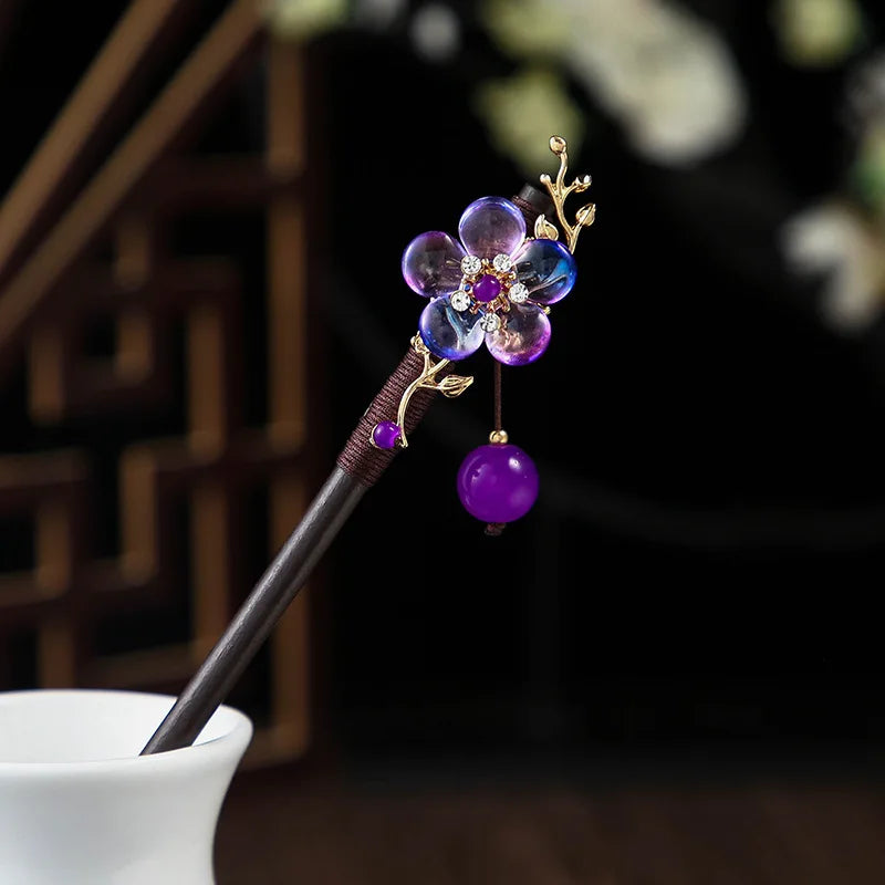 Wooden Hair Stick Chinese Style Winding Flower Hairpin With Tassel Elegant Lady Hair Clip Hair Accessories Vintage Gift