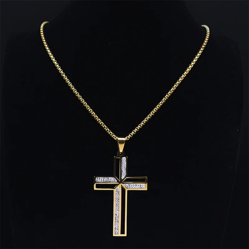 Catholic Crucifix Cross Necklace for Women Men Stainless Steel Christian Religious Male Chain Jewelry colar masculino N4943