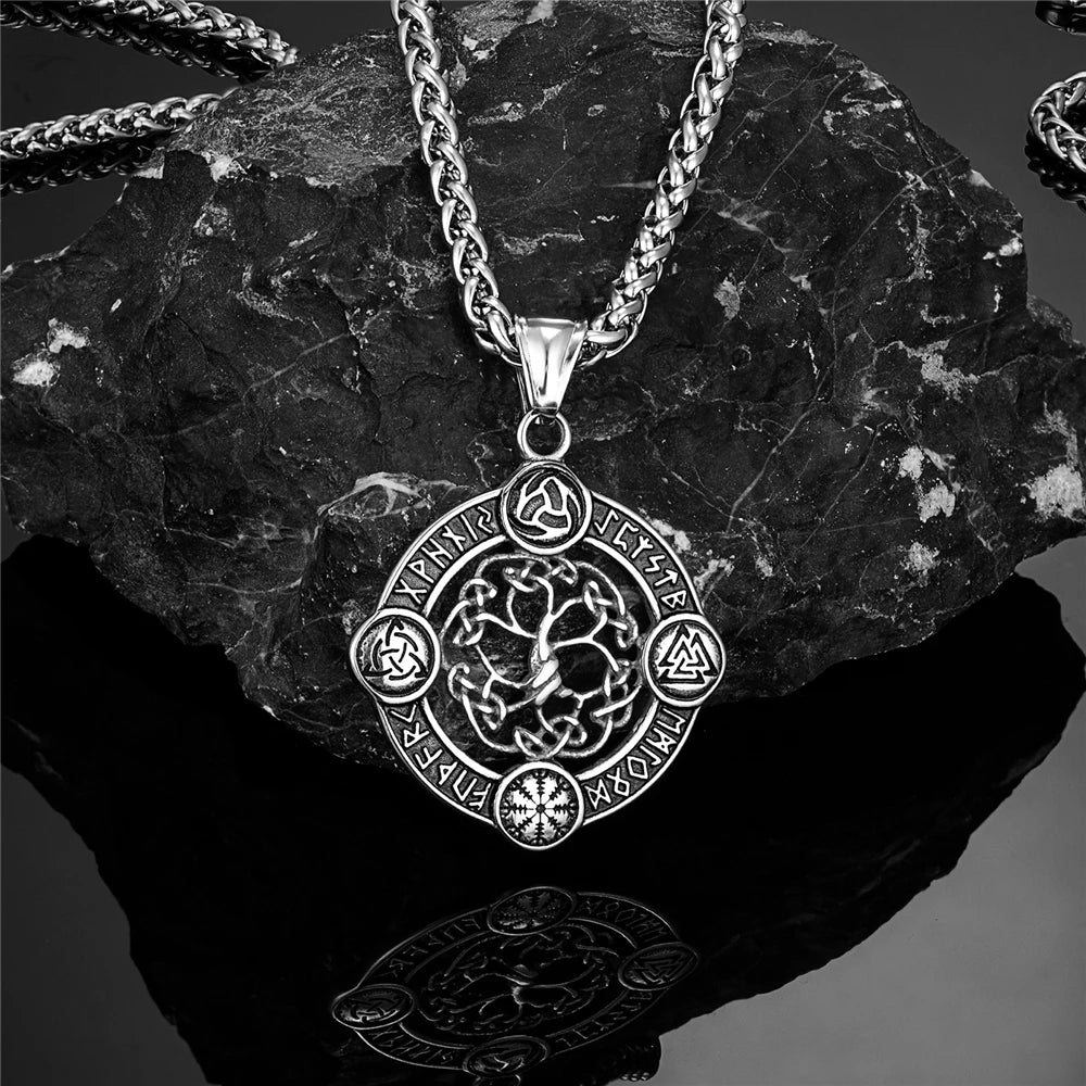 Never Fade Norse Rune Life Tree Necklace Men Gold Color Stainless Steel Pendant Valknut Trinity Male Lucky Amulet Viking Jewelry