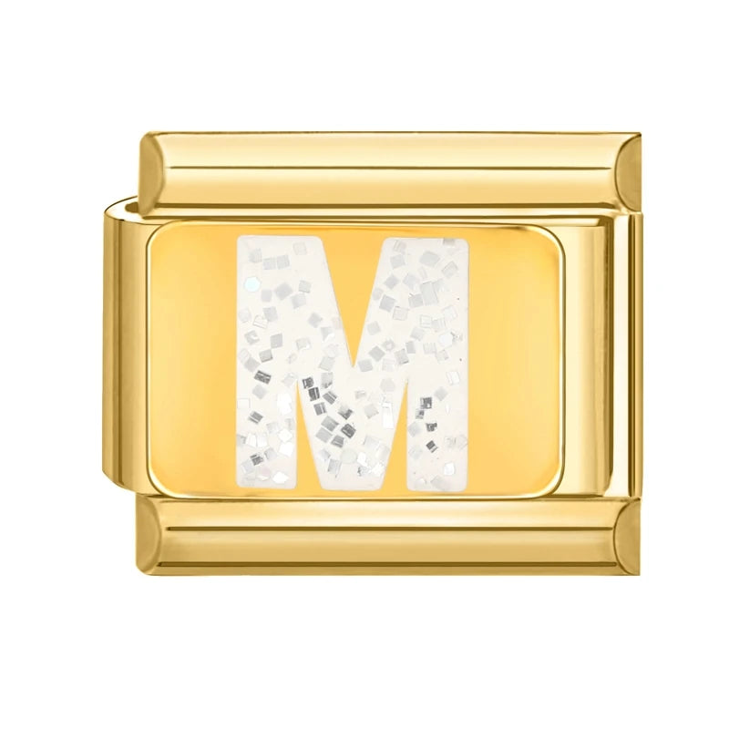 Fashion Golden 26 Letters A-Z Italian Links Charm Beads 9mm Stainless Steel Bracelet Jewelry DIY Hand Making Wholesale